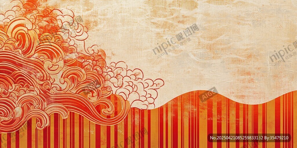中式海浪纹理复古背景图