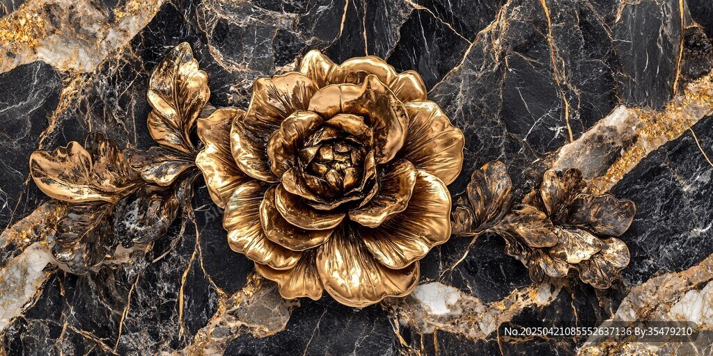 金色雕花于大理石背景