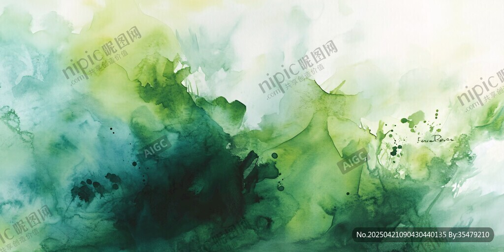 梦幻水彩绿调抽象背景图