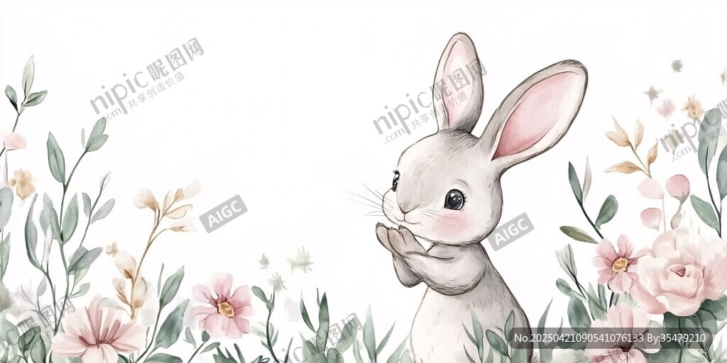 花丛中的可爱小兔