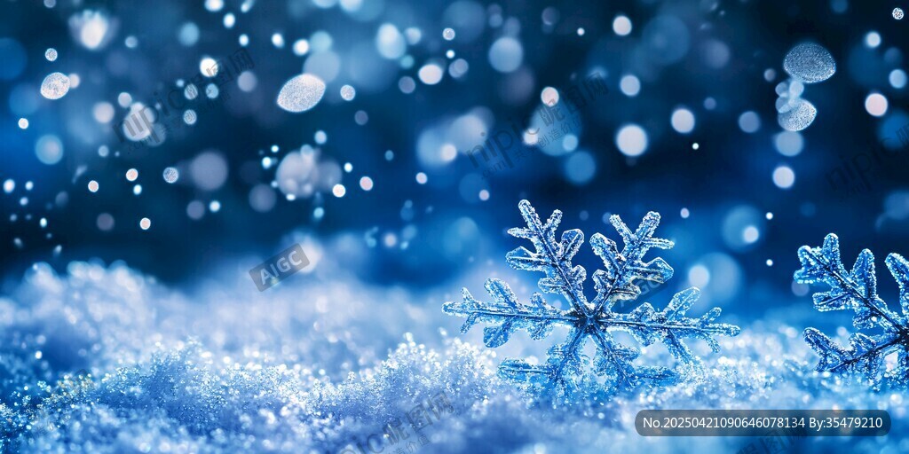 梦幻蓝调雪花冬日景象