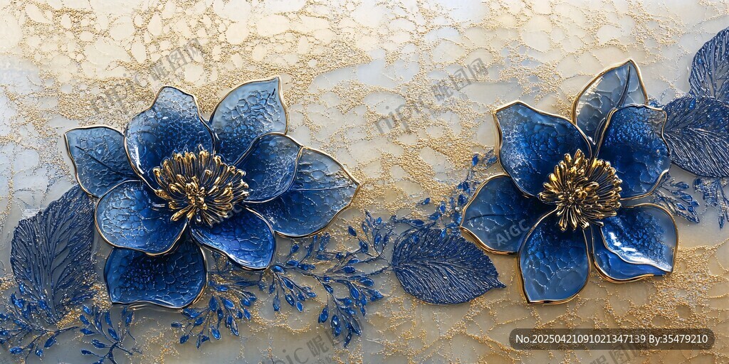 蓝色立体花朵蕾丝装饰图案