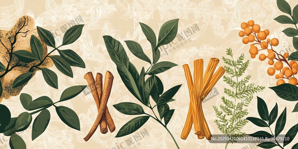 手绘植物香料装饰元素图