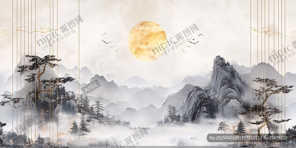 中式山水月夜诗意画卷