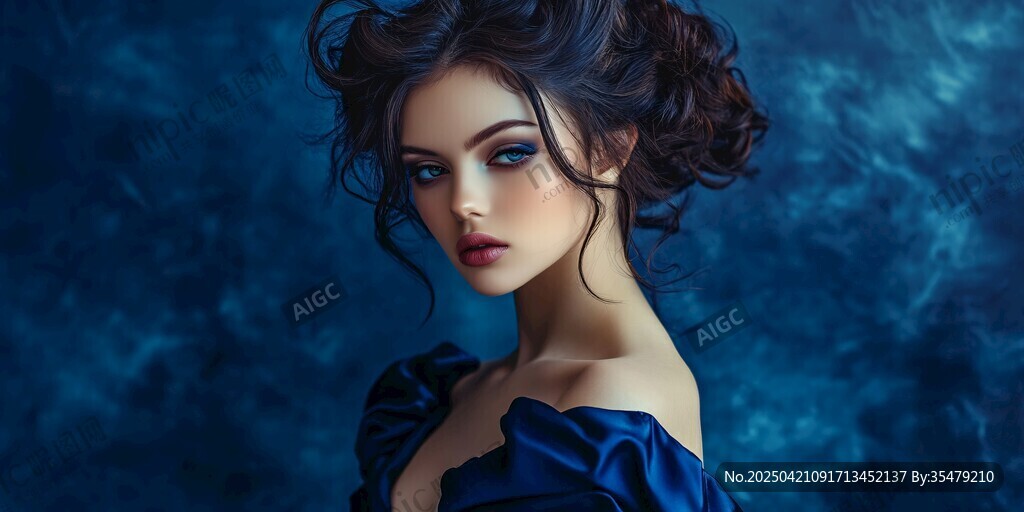 梦幻蓝调下的优雅女性