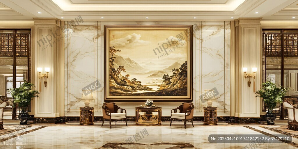 豪华大厅内的精美装饰画
