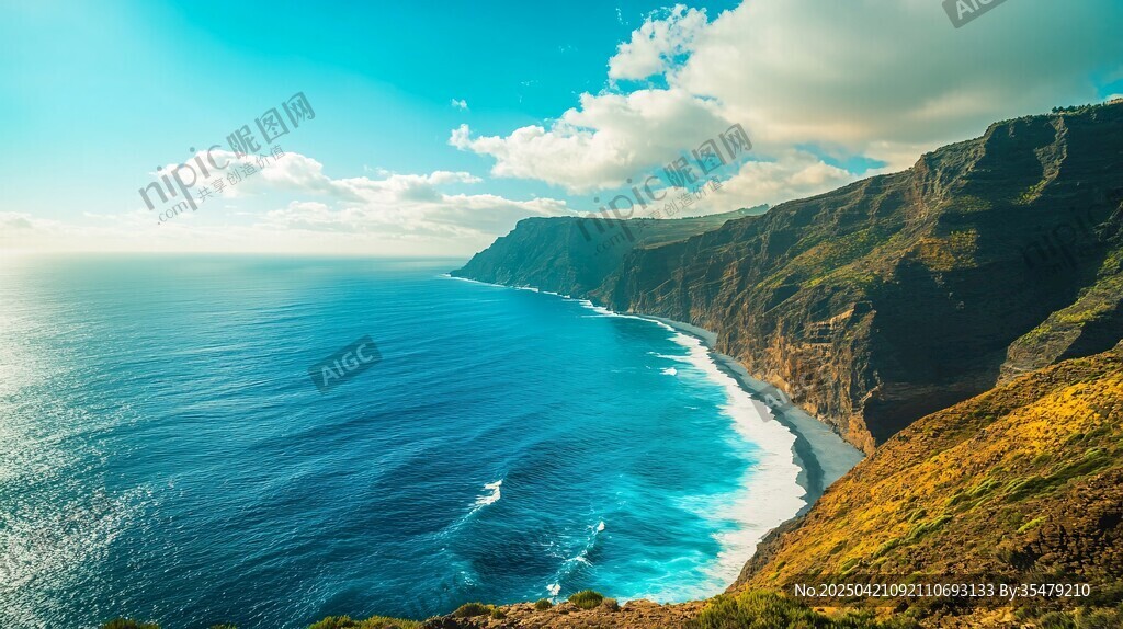 海岸美景 碧海青山映蓝天