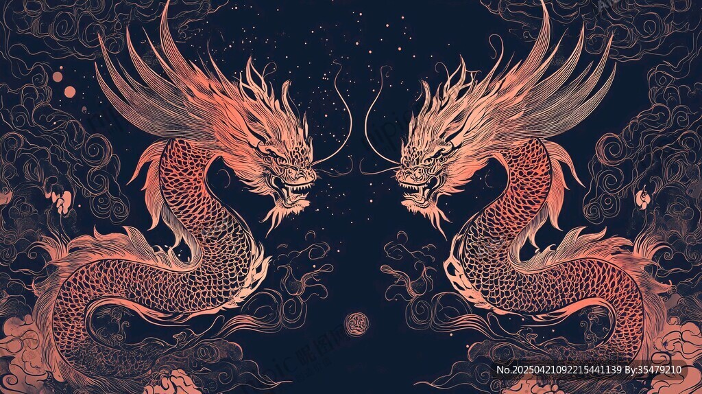 双生祥龙 神秘星空背景