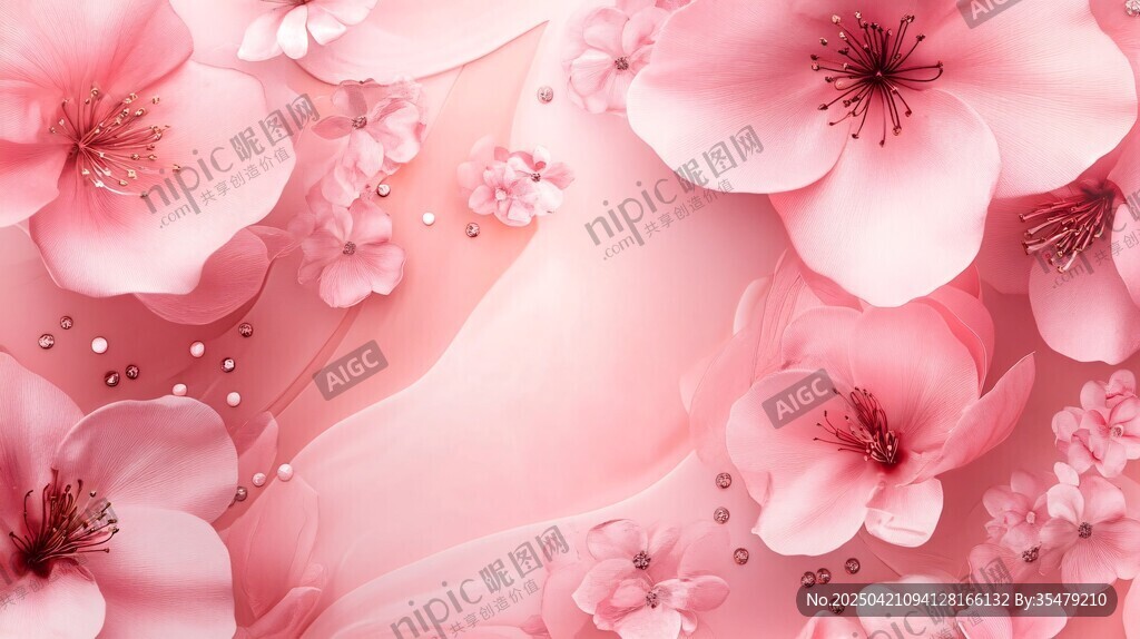 浪漫粉色樱花梦幻背景图
