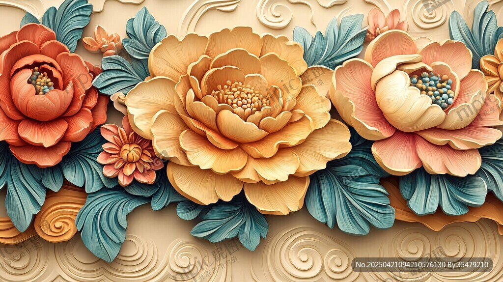 立体雕花花卉装饰图案