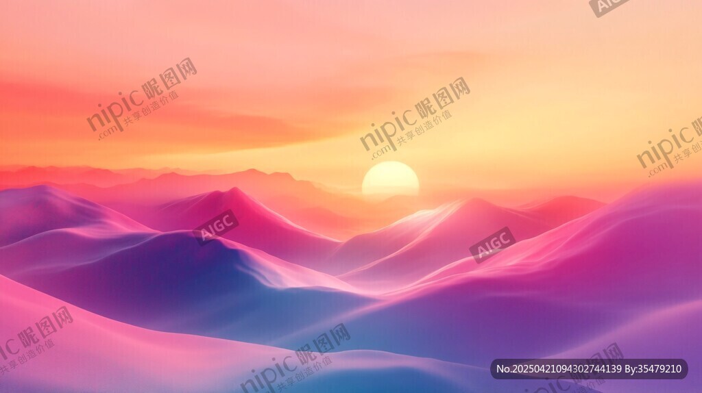 梦幻山间日落美景