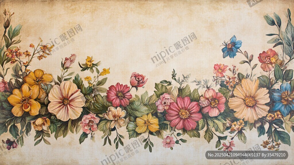复古花卉边框图案设计