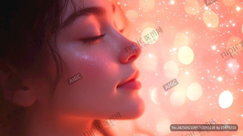 梦幻光影下的静谧女性