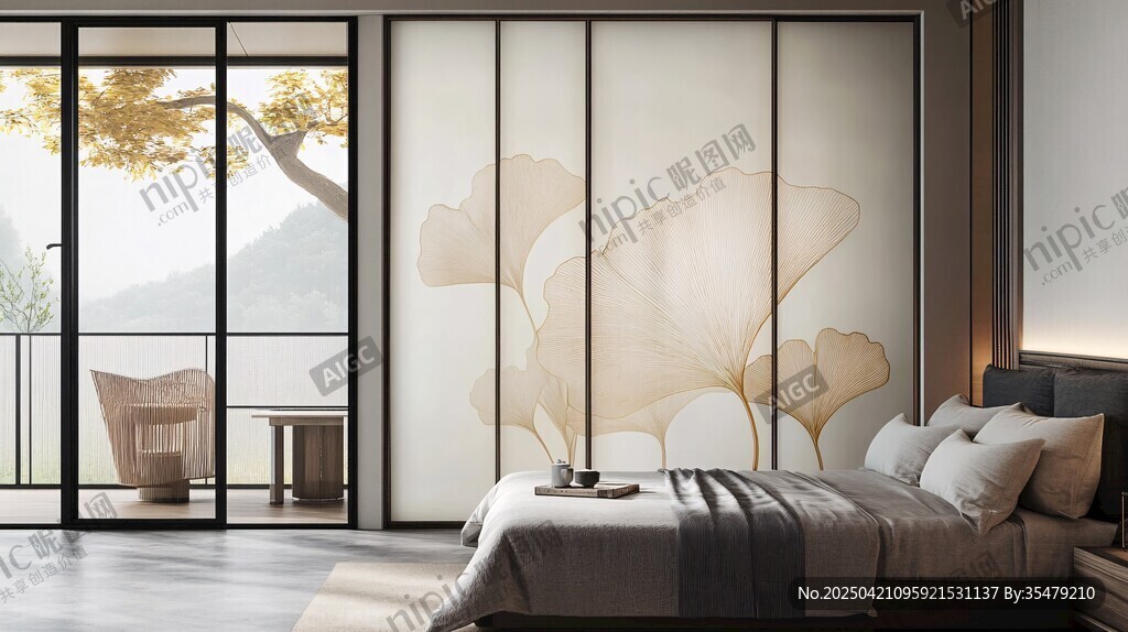 新中式雅致卧室窗边景致