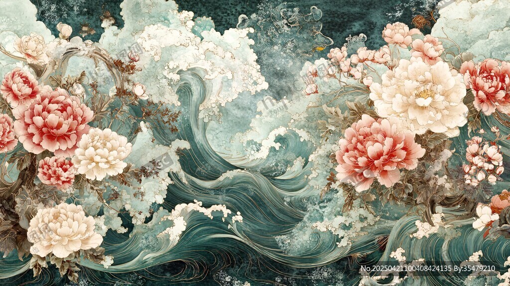 海浪牡丹图 中式美学意境