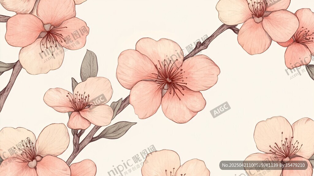 手绘粉色桃花枝图案背景
