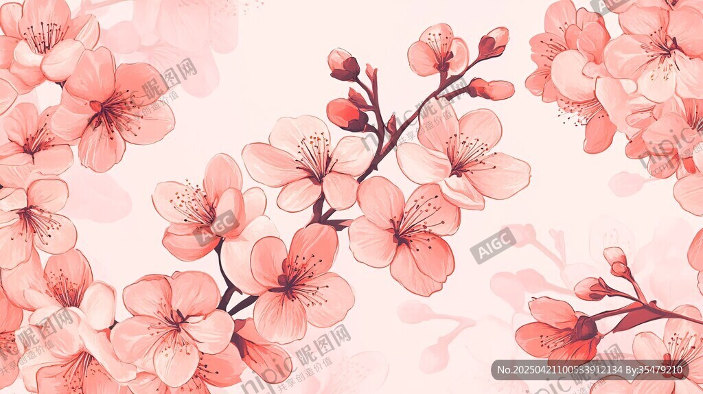 粉色烂漫樱花花卉图案