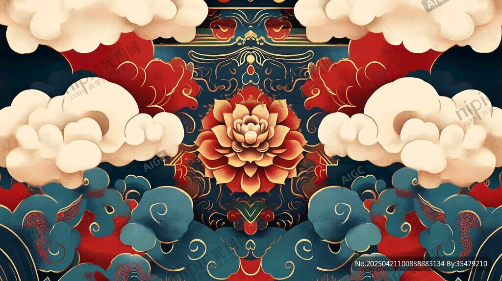 中式古典花卉云纹图案