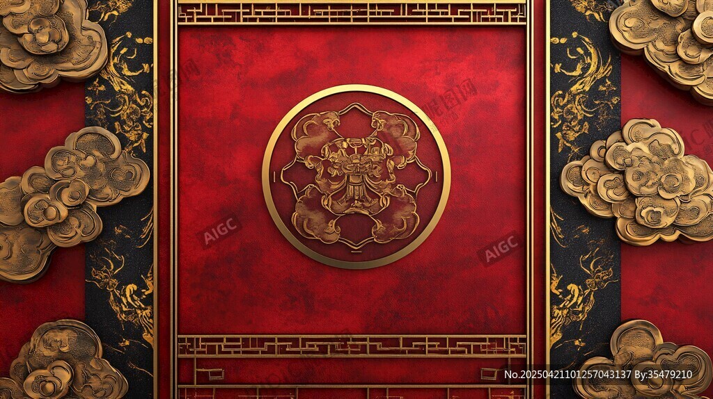 中式古典红金装饰图案
