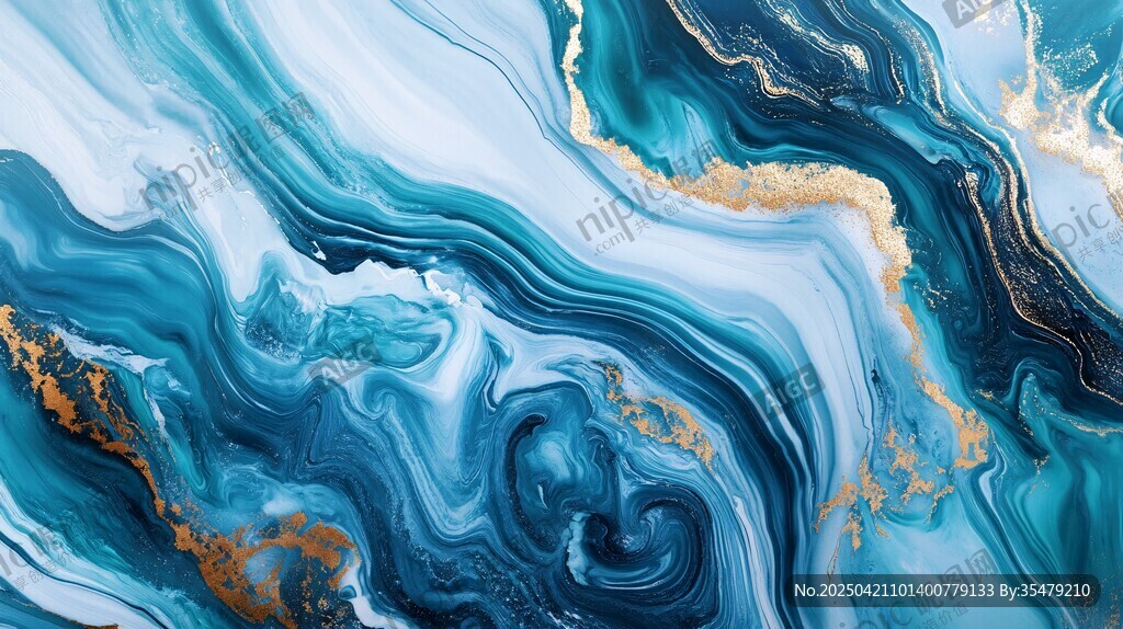蓝金流体艺术抽象纹理图案
