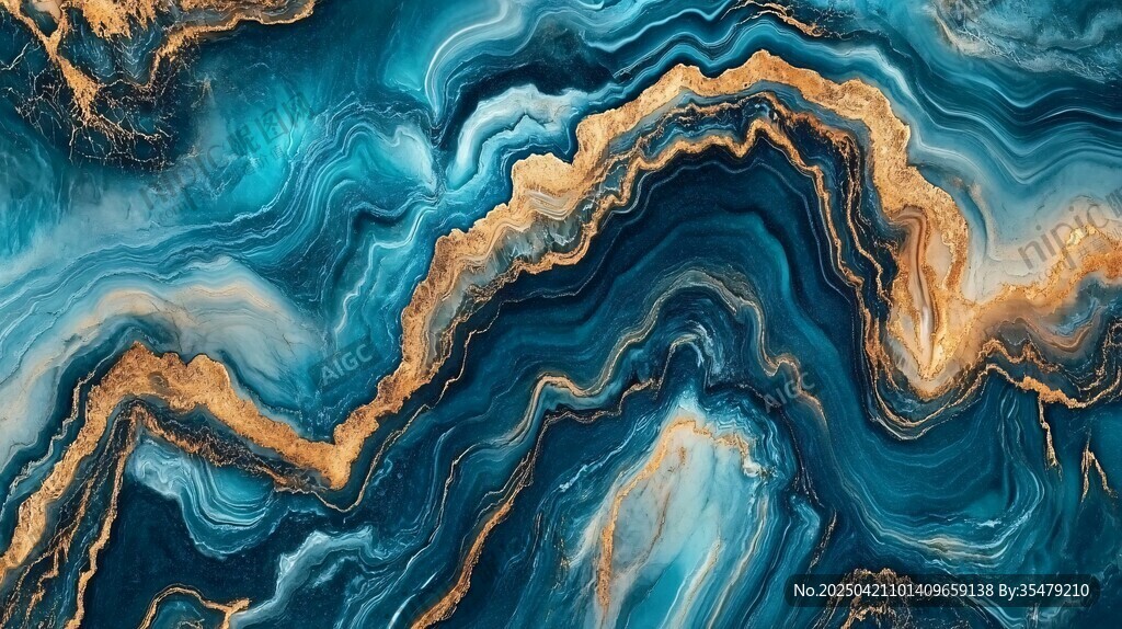 蓝金流动纹理抽象艺术图