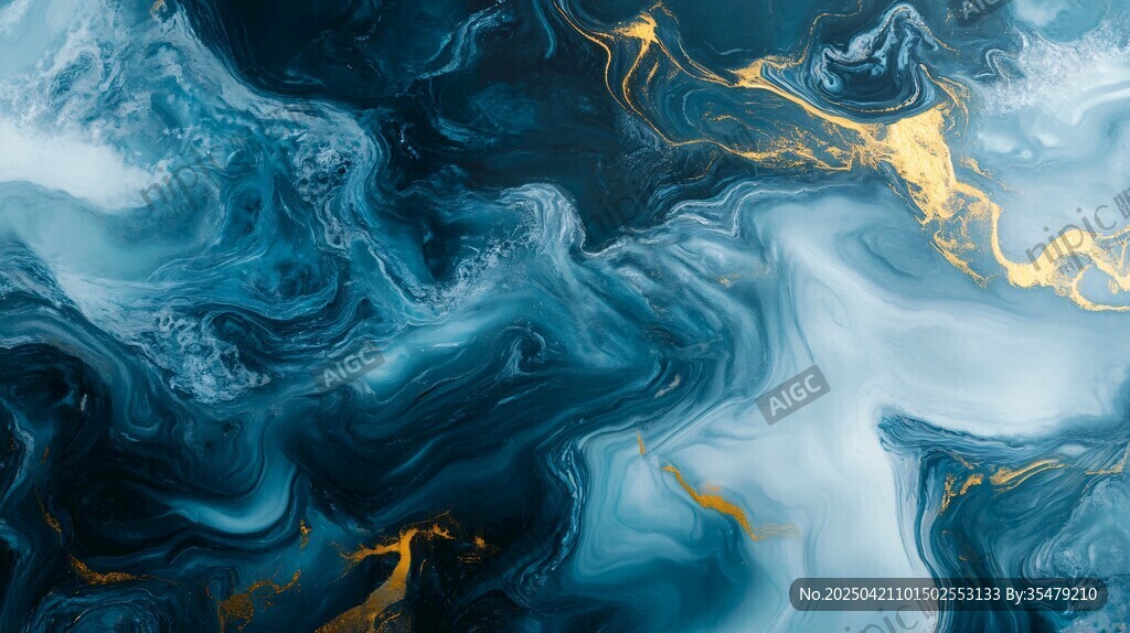 蓝金流体艺术纹理画面