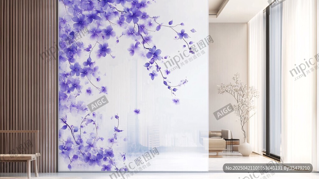 紫色花卉中式玄关装饰画