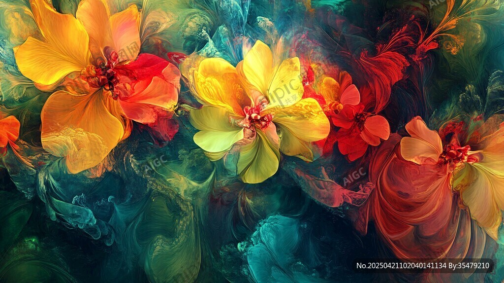 梦幻花卉抽象艺术图景