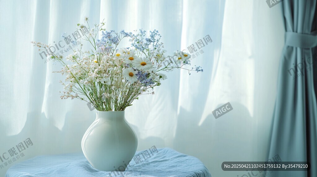 窗边花瓶中的清新小雏菊