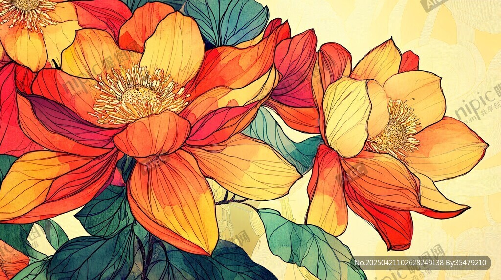 绚丽多彩花卉插画