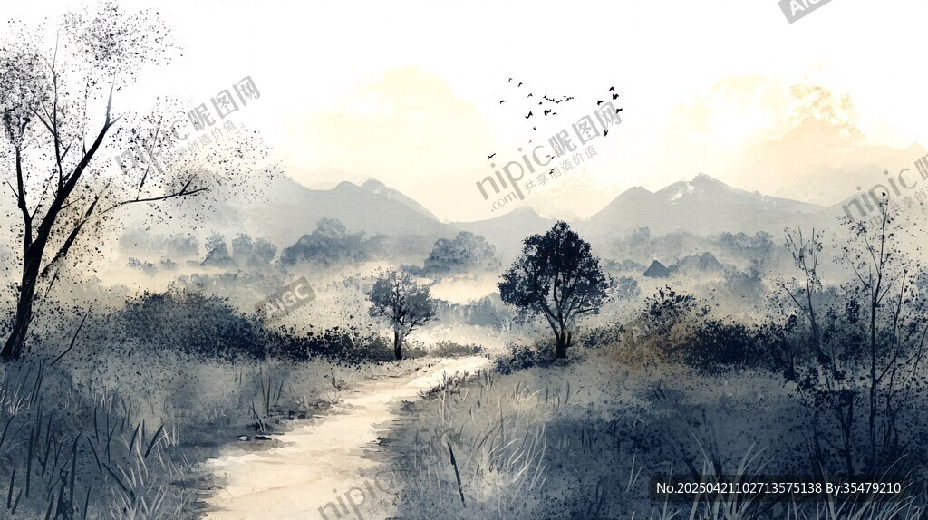雾霭山林间的静谧小道
