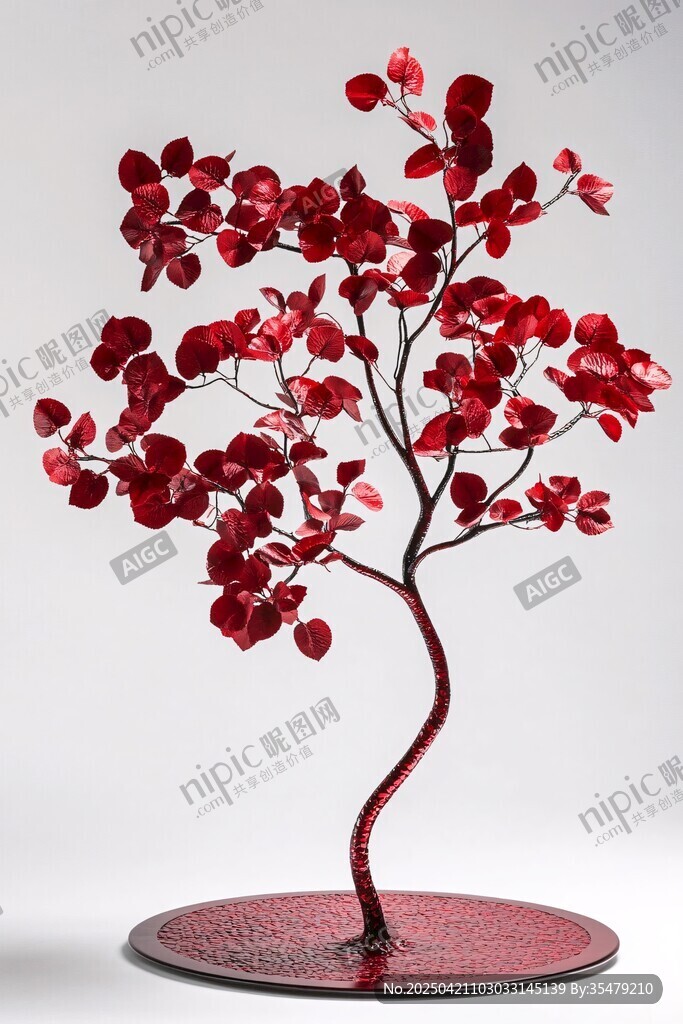 红色金属艺术树摆件