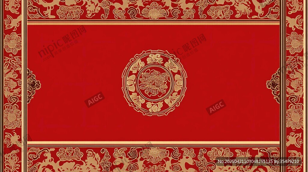 喜庆中式红金花纹背景图