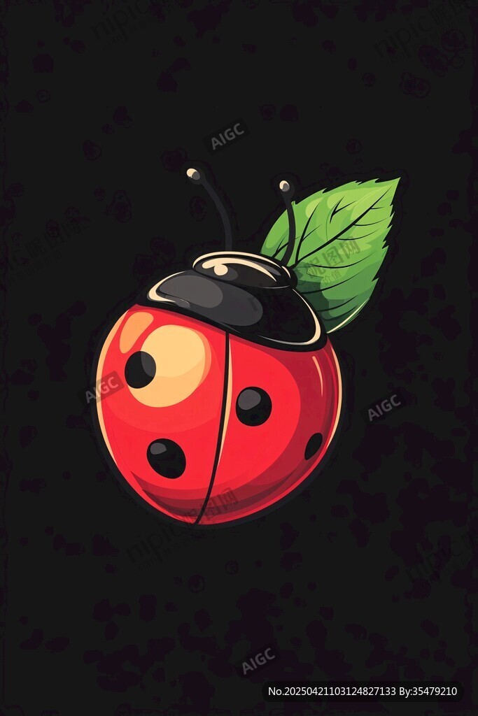 卡通瓢虫配绿叶插画