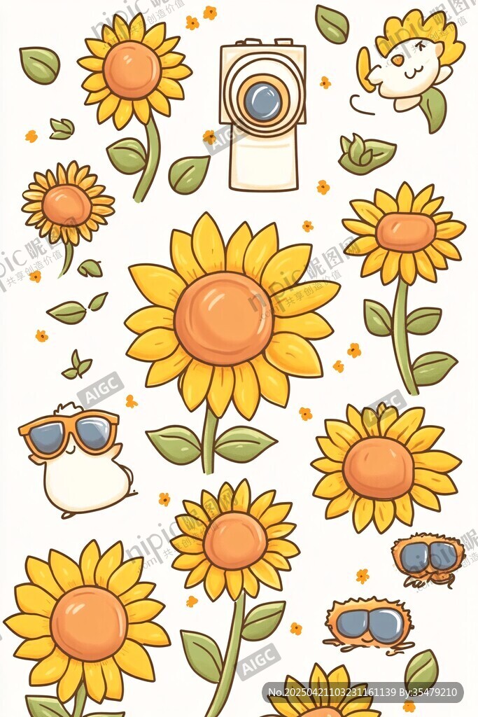 可爱向日葵元素插画集合