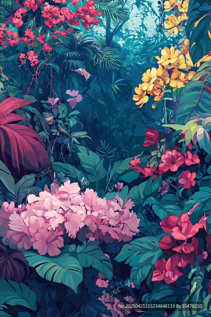 梦幻繁茂的热带花卉景观