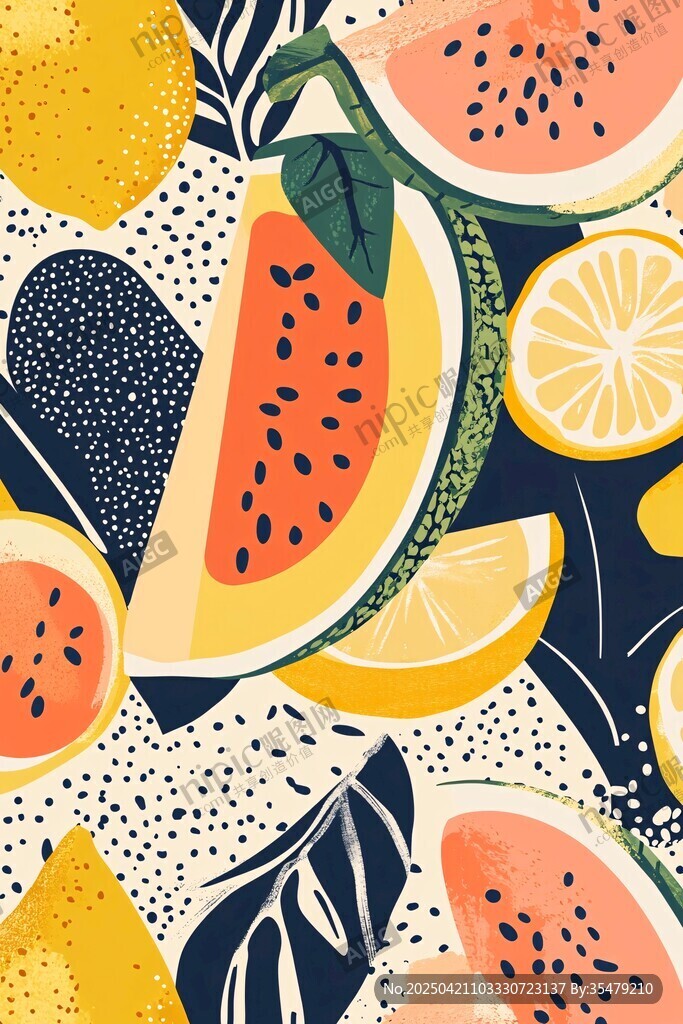 水果插画 瓜与柠檬的缤纷世界