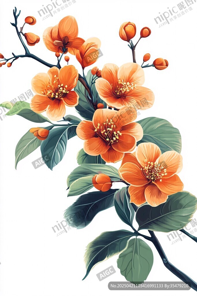 橙色花卉插画 清新雅致