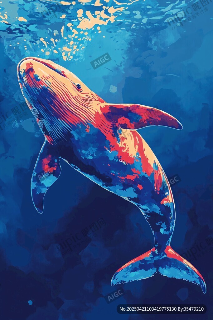 深海中的梦幻鲸鱼插画