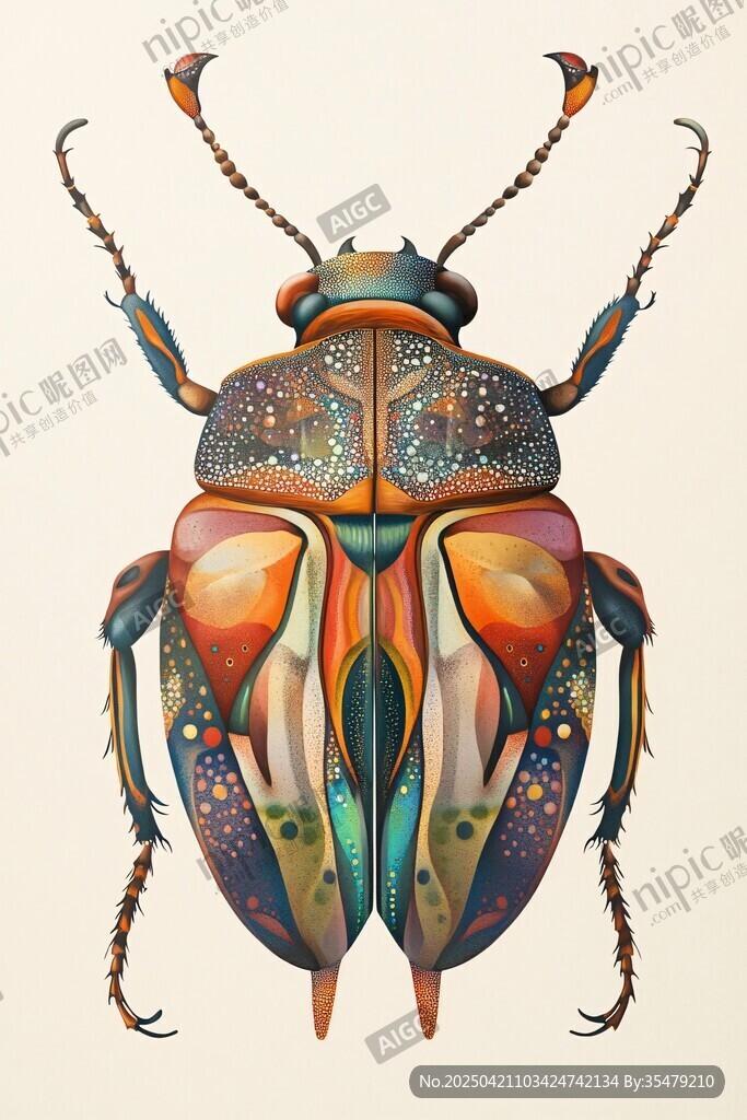 多彩绚丽甲虫艺术插画
