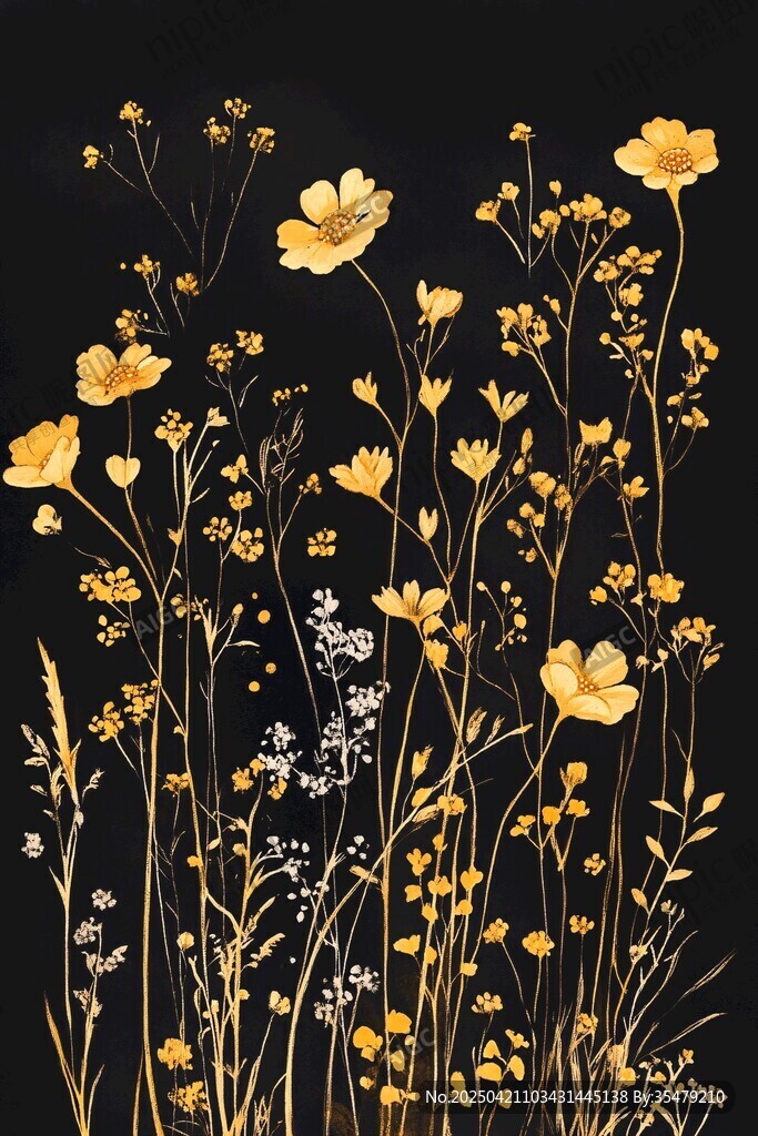 金色野花的梦幻插画
