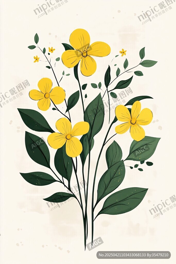黄色花卉插画 清新自然风