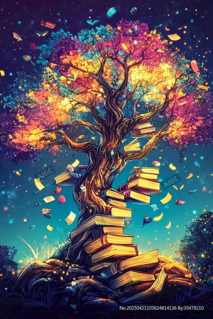 梦幻书籍树 知识绽放之景