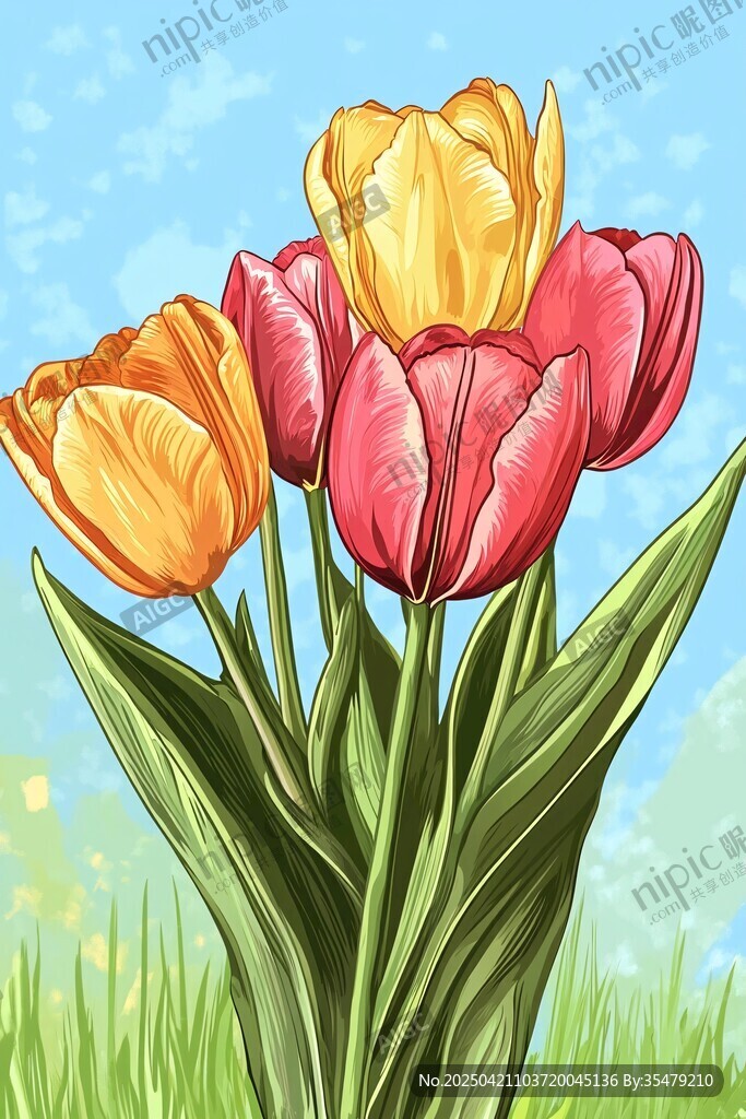 多彩郁金香插画