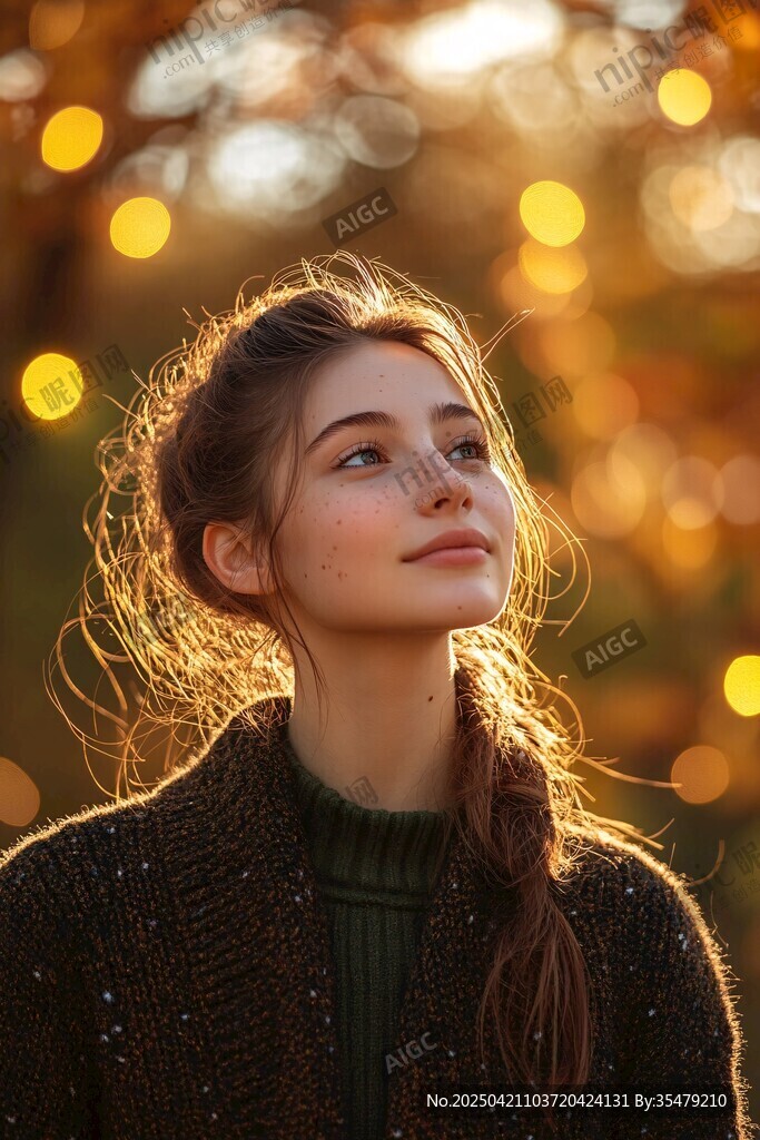 秋日暖阳下的美丽少女
