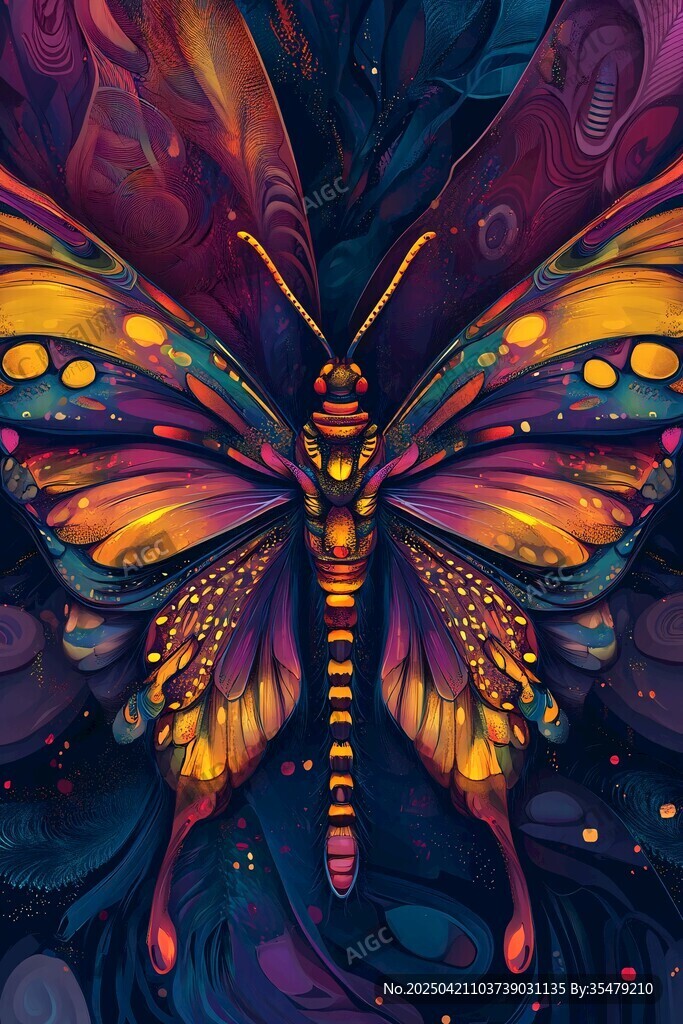 梦幻炫彩蝴蝶插画艺术