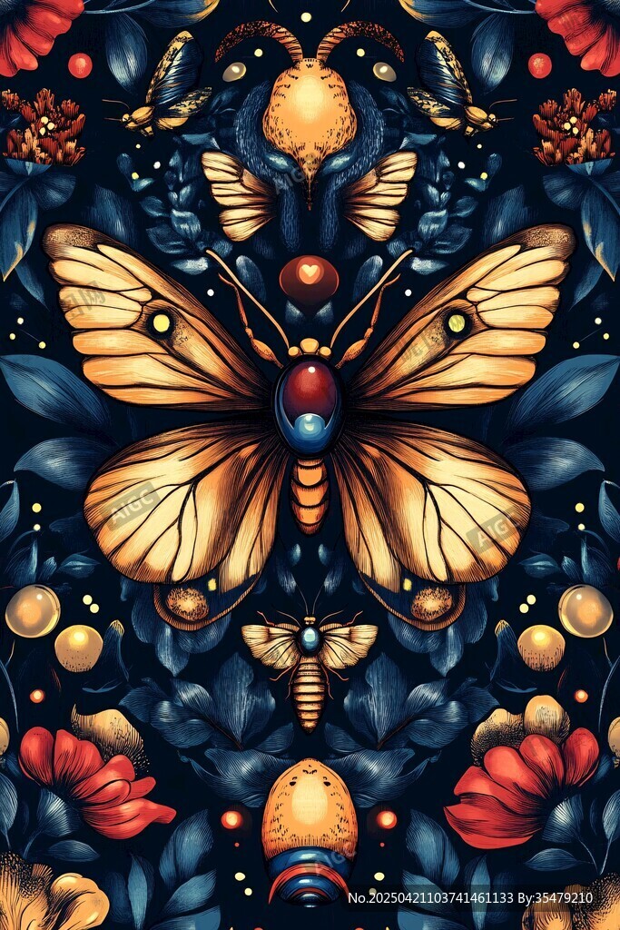 梦幻蝴蝶花卉神秘图案