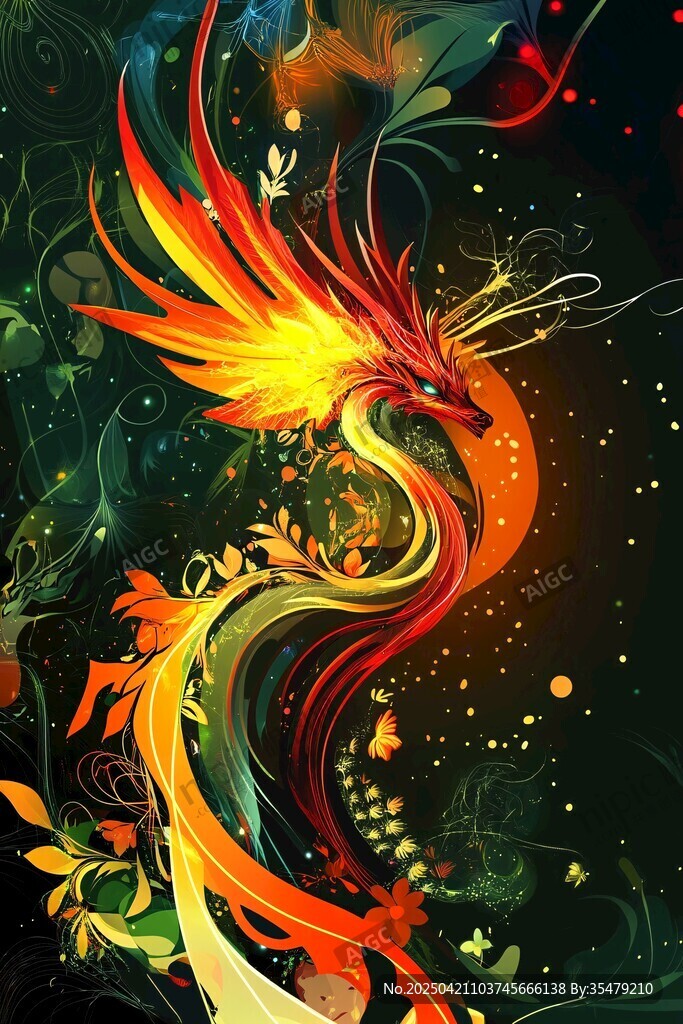 梦幻炫彩凤凰艺术插画