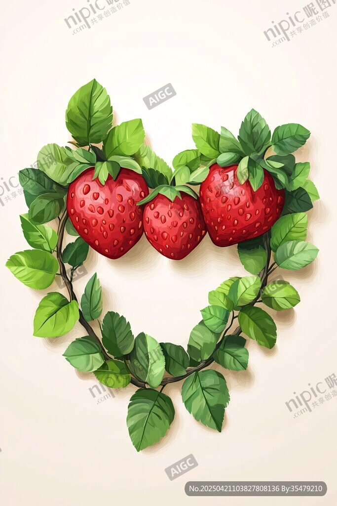 心形草莓花环插画