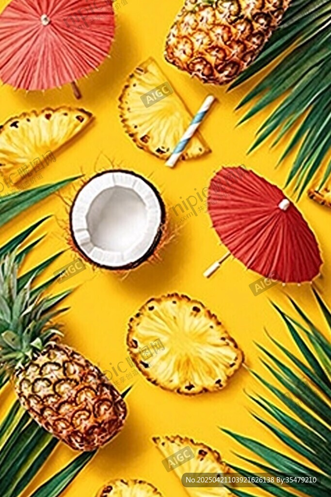 夏日热带水果与装饰元素